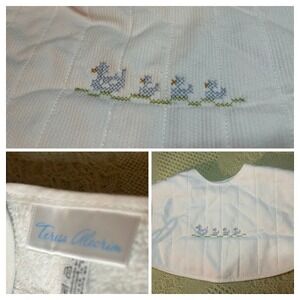 Teresa Alecium Baby Bib Duck Embroidered White Terry Cloth Tie Back Snap Closure